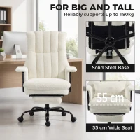 HOMCOM Office Chair, 400 lbs Heavy Duty Linen Computer Desk Chair with Lumbar Support, Wide Seat, Spring Cushion, Cream White(m-4)