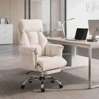 HOMCOM Desk Chair, Computer Office Chair with Footrest, Adjustable Backrest and Headrest, Cream White(m-8)