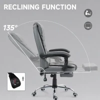 HOMCOM High Back Office Chair PU Leather Executive Office Chair with Retractable Footrest Padded Armrest Grey(m-5)