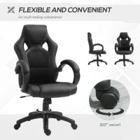 HOMCOM Racing Gaming Chair Computer Gamer Chair with Swivel Wheels, Padded Headrest, Tilt Function, Black(m-6)