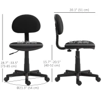 HOMCOM Small Desk Chair, Armless Office Chair with Adjustable Height, 360° Swivel Wheels, Low Back for Small Spaces, Black(m-3)