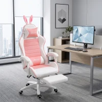 HOMCOM Cute Racing Gamer Chair, PU Leather Gaming Chair with Footrest, Headrest and Lumbar Support, Pink(m-8)