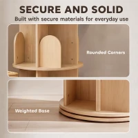 Qaba 3-Tier Rotating Bookshelf, 360° Rotating Floor-Standing Revolving Bookcase for Bedroom, Nursery, Playroom, Natural(m-7)