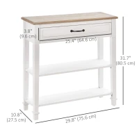 HOMCOM 30" Console Table, Modern Narrow Entryway Table with Drawer and 2 Shelves, Sofa Table for Living Room, Hallway, White(m-3)