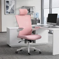 HOMCOM Ergonomic Office Chair, Swivel Desk Chair with Adjustable Lumbar Support, Headrest and Height, Flip-up Armrests, Pink(m-8)