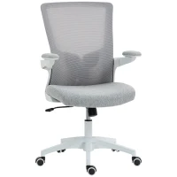 HOMCOM Ergonomic Office Chair, Swivel Desk Chair with Adjustable Lumbar Support and Height, Flip-up Armrests, Wheels, Grey(m-9)