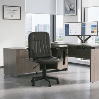 HOMCOM Desk Office Chair PU Leather Mid-Back Swivel Computer PC Adjustable Height Black(m-1)