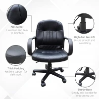 HOMCOM Desk Office Chair PU Leather Mid-Back Swivel Computer PC Adjustable Height Black(m-6)