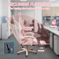 HOMCOM Cute Racing Gamer Chair, PU Leather Gaming Chair with Footrest, Headrest and Lumbar Support, Pink(m-6)