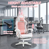 HOMCOM Cute Racing Gamer Chair, PU Leather Gaming Chair with Footrest, Headrest and Lumbar Support, Pink(m-5)