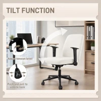 HOMCOM Armless Office Chair with Flip-up Armrests, Wheels, Wide Office Chair with Adjustable Height, Tilting, Cream White(m-6)