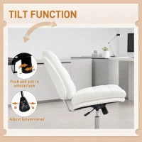HOMCOM Armless office chair, Swivel Wide Office Chair with Leathaire Upholstery, Tilting, No Arm, White(m-7)