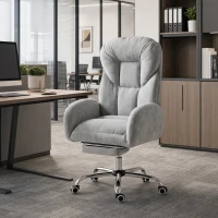 HOMCOM wide-seat Office Chair with Footrest, 90°-180° Flip Armrests, Task Desk Chair, Light Grey(m-8)