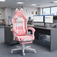 HOMCOM Cute Racing Gamer Chair, Faux Leather Gaming Chair with Footrest, Headrest and Lumbar Support, Pink(m-8)