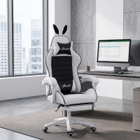 HOMCOM Cute Racing Gamer Chair, PU Leather Gaming Chair with Footrest, Headrest and Lumbar Support, Black(m-1)