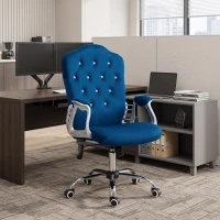 Vinsetto Office Chair, Velvet Computer Desk Chair with Swivel Wheels, Adjustable Height, Tilt Function, Dark Blue(m-8)