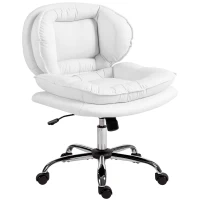 HOMCOM Armless office chair, Swivel Wide Office Chair with Leathaire Upholstery, Tilting, No Arm, White(m-2)