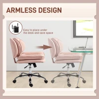 HOMCOM Armless office chair, Swivel Wide Office Chair with Leathaire Upholstery, Tilting, No Arm, Pink(m-5)