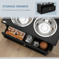 PawHut Elevated Dog Bowls with Storage Drawer, Raised Dog Bowl Stand Pet Food Bowl Dog Feeding Station, Black(m-5)