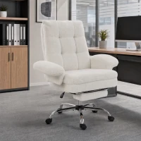 HOMCOM Office Chair, Teddy Fleece Executive Computer Desk Chair with Foldable Armrests, Wide Seat, Cream White(m-8)