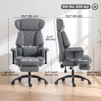 HOMCOM 495LBS Heavy Duty Office Chair with Footrest, Lumbar Support, Spring Cushion, Height Adjustable, Grey(m-3)