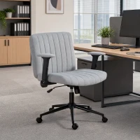 HOMCOM Armless Office Chair with Flip-up Armrests, Wheels, Wide Office Chair with Adjustable Height, Tilting, Grey(m-1)