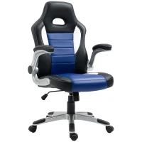 HOMCOM Racing Gaming Chair PU Leather Gamer Chair with Adjustable Height, Flip Up Armrest, Blue(m-11)