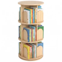 Qaba 3-Tier Rotating Bookshelf, 360° Rotating Floor-Standing Revolving Bookcase for Bedroom, Nursery, Playroom, Natural(m-2)