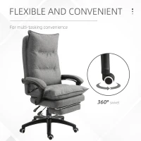 Vinsetto Office Chair 360° Swivel Adjustable Height Linen Style Fabric Recliner with Retractable Footrest and Double Padding, Grey(m-6)