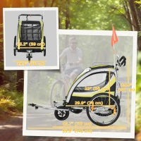 Aosom 2 Seat Bike Trailer for Kids 2-in-1 Double Baby Stroller with Handbrake, Rubber Wheels, 5 Point Harness, Yellow(m-3)