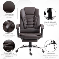 HOMCOM High Back Office Chair PU Leather Executive Office Chair with Retractable Footrest Padded Armrest Coffee(m-7)