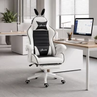 HOMCOM Cute Racing Gamer Chair, PU Leather Gaming Chair with Footrest, Headrest and Lumbar Support, Black(m-8)
