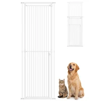 PawHut 44"-79" Extra Tall Pet Gate, Dog Gate with Two-Way Open, Narrow Bar Spacing, Pressure Mounted for Cats & Dogs, White(m-11)