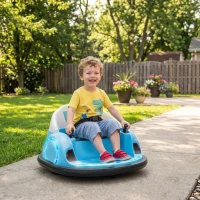 Qaba 12V Bumper Car for Toddlers, Ride On Car with 360 Degree Remote Control, Lights Music Horn, for 1.5-5 Years, Light Blue(m-8)