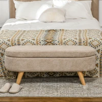 HOMCOM Storage Ottoman Bench, 43.3" Upholstered End of Bed Bench with Wood Legs, Modern Entryway Bench, Beige(m-7)