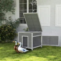 PawHut Wooden Duck Coop with Openable Roof, Removable Floor, Double Doors, Ramp, for 2-4 Ducks, Chickens, 25" x 32" x 30"(m-10)