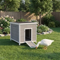 PawHut Wooden Duck Coop with Openable Roof, Removable Floor, Double Doors, Ramp, for 2-4 Ducks, Chickens, 25" x 32" x 30"(m-8)