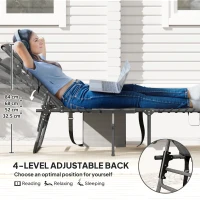 Outsunny Folding Outdoor Chaise Lounge Chair Tanning Chair with 4-Level Adjustable Back, Side Table, Pillow, Pocket, Gray(m-4)
