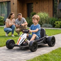 Qaba 24V Electric Drift Go Kart for Kids with Dual Motors, Soft Start, PU Wheels, Max 7.5MPH, for Ages 6+, White(m-10)