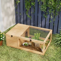 PawHut Wooden Reptile Cage with Top Access for Turtles, Lizards, Snakes, Yellow(m-15)