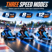 Qaba 24V Electric Drift Go Kart for Kids with Dual Motors, Soft Start, PU Wheels, Max 7.5MPH, for Ages 6-14, Blue(m-6)