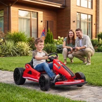 Qaba 24V Electric Drift Go Kart for Kids with Dual Motors, Soft Start, PU Wheels, Max 7.5MPH, for Ages 6-14, Red(m-10)