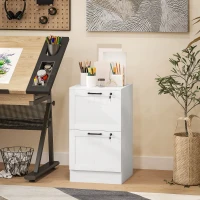 HOMCOM 2 Drawer Filing Cabinet with Lock, Office Storage Cabinet with Adjustable Hanging Bars for A4 Letter Size Files, White(m-8)