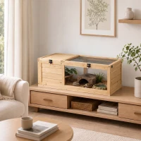 PawHut Wooden Reptile Cage with Top Access for Turtles, Lizards, Snakes, Yellow(m-14)