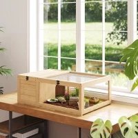 PawHut Wooden Reptile Cage with Top Access for Turtles, Lizards, Snakes, Yellow(m-3)