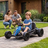 Qaba 24V Electric Drift Go Kart for Kids with Dual Motors, Soft Start, PU Wheels, Max 7.5MPH, for Ages 6+, Blue(m-10)
