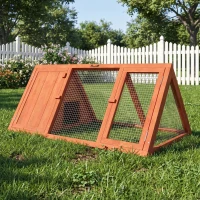 PawHut Rabbit Hutch, Wooden Guinea Pig Hutch with Run and Doors, Outdoor Triangle Bunny House for Rabbits,Duck and Chicken(m-9)