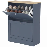 HOMCOM Slim Shoe Storage Cabinet, Modern Shoe Cabinet with 2 Flip Drawers and Adjustable Shelves for 8-12 Pairs, Blue(m-1)