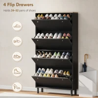 HOMCOM Narrow Shoe Cabinet with 4 Flip Drawers, Shoe Storage Cabinet with Adjustable Shelves, Holds 24–32 Pairs, Black(m-4)