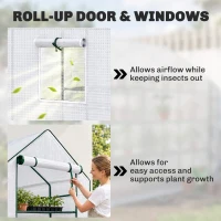 Outsunny Walk-in Greenhouse with 3 Tier, Garden Plant Growhouse with Roll-up Door and Mesh Windows, 140 x 213 x 190 cm, White(m-7)
